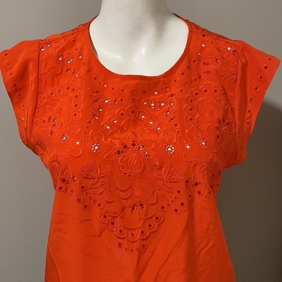 Veronica Beard Womens Silk Crepe Eyelet Sleeveless Top Shirt Red Size 4 - Picture 2 of 10